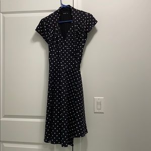 Black and white polkadot wrap dress